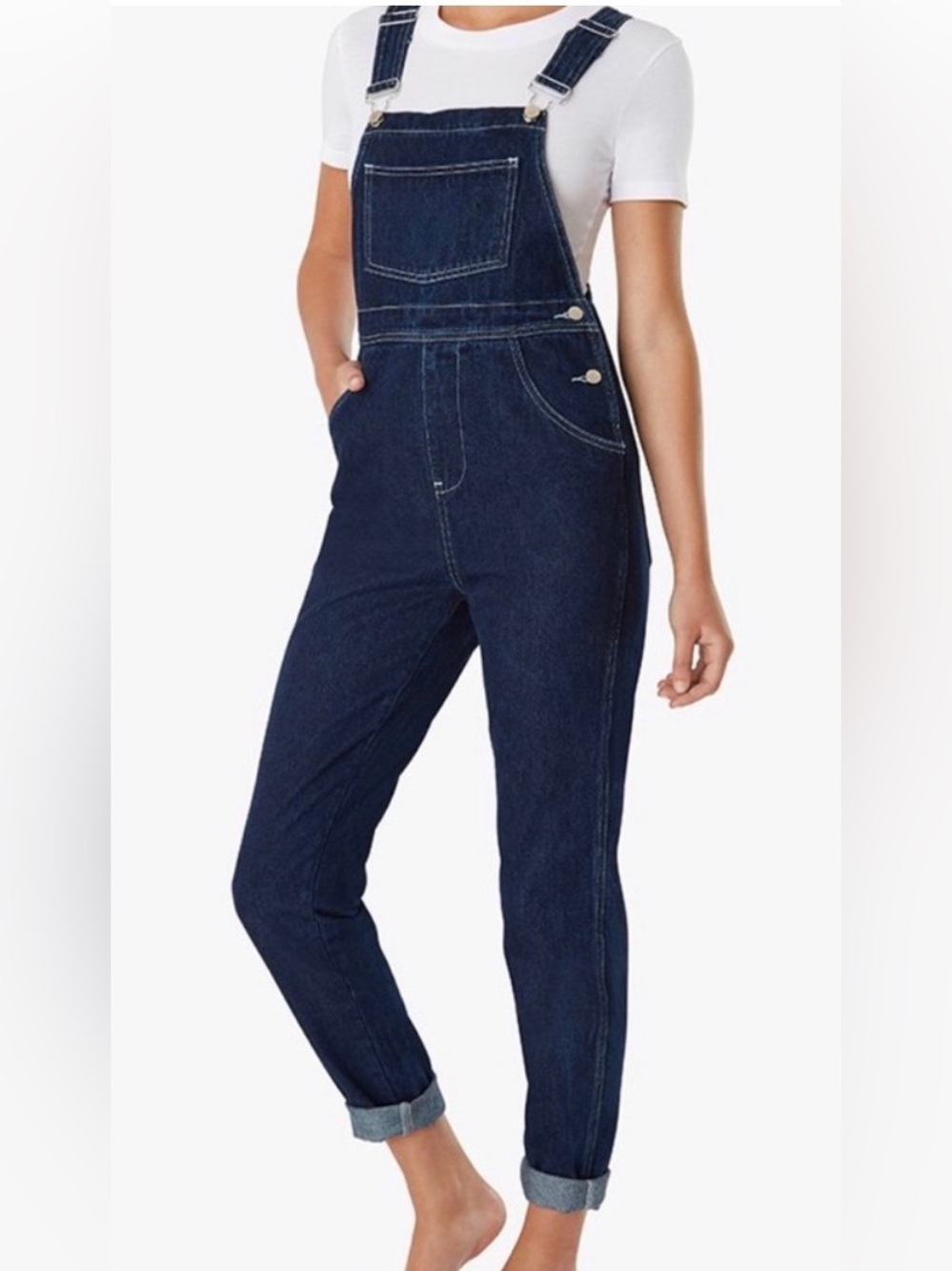 WeWoreWhat Basic Overalls Medium Blue Denim Overalls XS